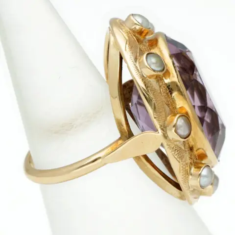 14 karaat Goud - Ring - 14.83 ct Amethist - Parel