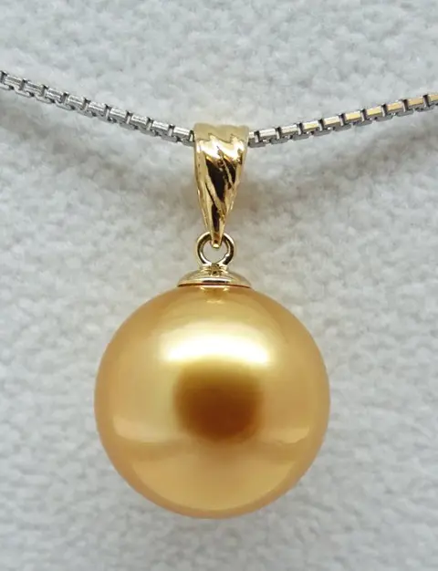No Reserve Price - Golden South Sea Pearl, Round, 24K Golden Saturation, 12.88 mm - 18 karaat Geel goud - Hanger