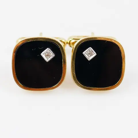 8 karaat Geel goud - Manchetknopen Onyx