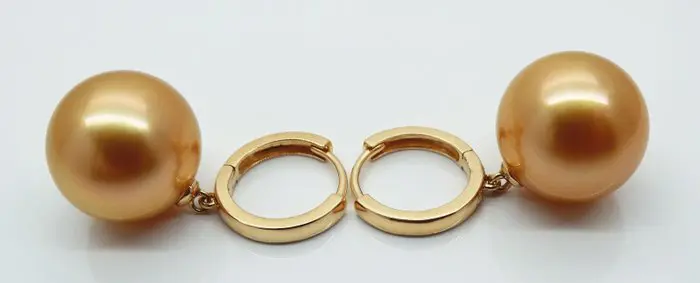 No Reserve Price - Golden South Sea Pearls, Round, 24K Golden Saturation 12.96, 12.98 mm - 18 karaat Geel goud - Oorbellen