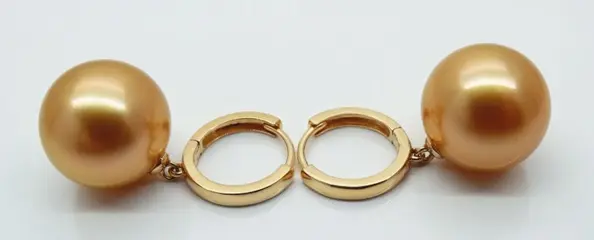 No Reserve Price - Golden South Sea Pearls, Round, 24K Golden Saturation 12.96, 12.98 mm - 18 karaat Geel goud - Oorbellen