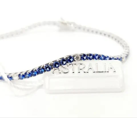 Astralia - 18 karaat Witgoud - Armband - 8.56 ct Saffier - Diamanten
