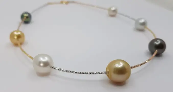 10x13mm South Sea and Tahitian Pearls - 18 karaat Geel goud - Halsketting