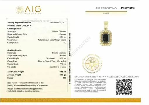 No reserve price - 0.65 tcw - 14 karaat Geel goud - Hanger Diamant