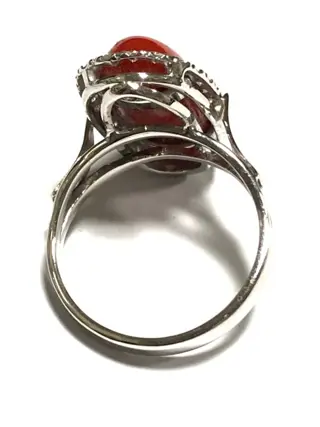 18 karaat Witgoud - Ring Bloedkoraal - Diamanten