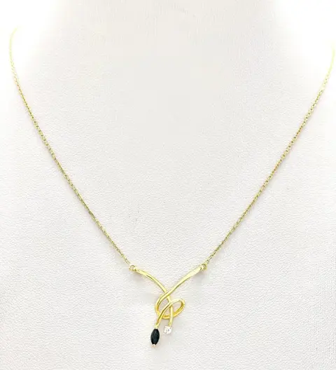 "NO RESERVE PRICE" Cocktail - 18 karaat Geel goud - Halsketting - 0.15 ct Saffier - Diamanten