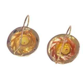 NO RESERVE PRICE - 18 karaat Geel goud - Oorbellen - Rode strass, Vintage antieke Victoriaanse anno 1880