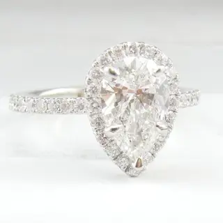 GIA certified 1.19CTW diamonds I/SI1 Pear cut 1.01CT center stone and 0.18CT VS clarity side stones - 18 karaat Witgoud - Ring