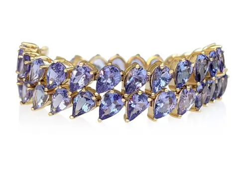 13.61 Carat Natural Tanzanite Tennis Riviera - 14 karaat Geel goud - Armband - GEEN RESERVE