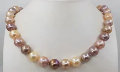 no reserve - 11x13mm Multi Edison Freshwater Pearls - 925 Zilver - Halsketting