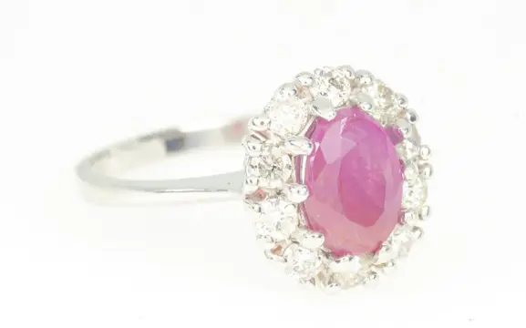NO RESERVE PRICE - 18 karaat Witgoud - Ring - 0.70 ct Diamant - Robijn