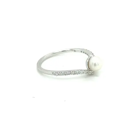 14 karaat Witgoud - Ring - 0.73 ct Zoetwater parel - Diamanten