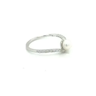 14 karaat Witgoud - Ring - 0.73 ct Zoetwater parel - Diamanten