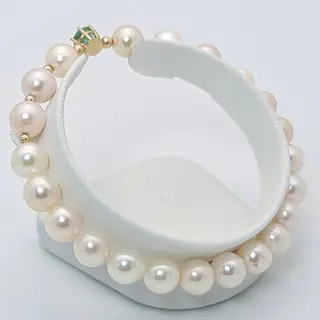 No reserve price - 14 karaat Akoya parels, Goud - Armband - 0.80 ct Smaragd