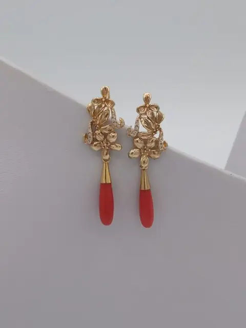 Coral - 925 Geel goud, Zilver - Oorbellen, Set - 30.00 ct Koraal