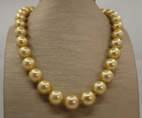 Certified Aurora Moon Rainbow - 12.2x15.4mm - Golden South Sea Pearls, Strongest Teri - 18 karaat Geel goud - Halsketting
