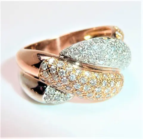 14 karaat Rosé goud, Witgoud - Ring - 0.90 ct Diamant - 116 diamanten/briljant geslepen