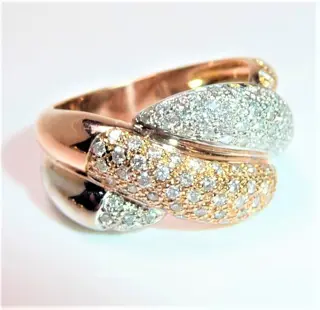 14 karaat Rosé goud, Witgoud - Ring - 0.90 ct Diamant - 116 diamanten/briljant geslepen