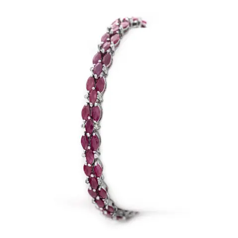 10.73 tcw Ruby Bracelet - 18 karaat Witgoud - Armband - 10.50 ct Robijn - Diamanten van 0,23 ct - geen minimumprijs