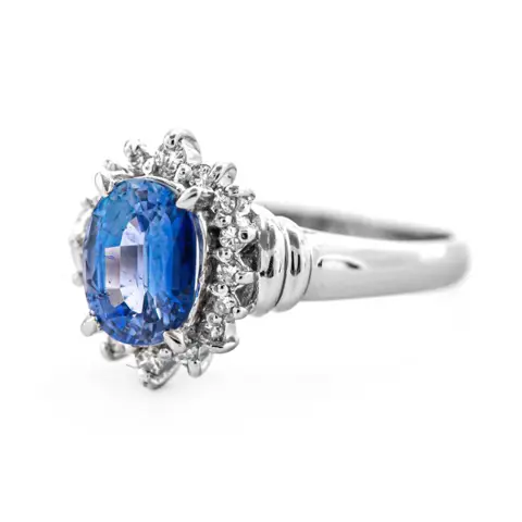 1.77 tcw Sapphire Ring Platina - Ring - 1.61 ct Saffier - Diamanten van 0,16 ct - geen minimumprijs