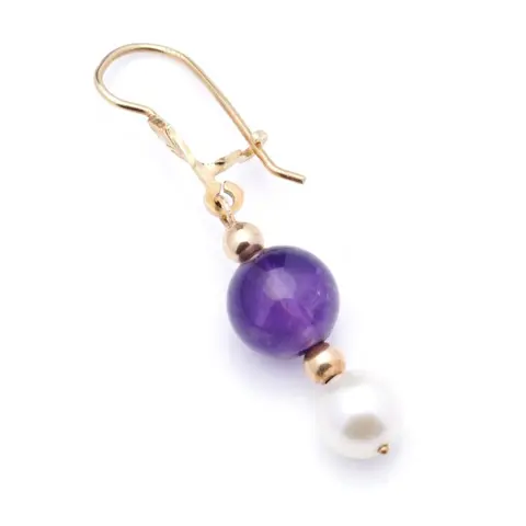 Vintage dangle - 14 karaat Geel goud - Oorbellen Amethist - Parels