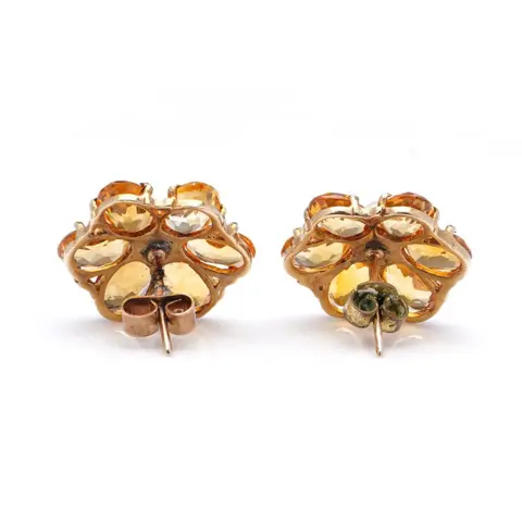Vintage studs - 9 kt. Geel goud - Oorbellen Citrien - Parels