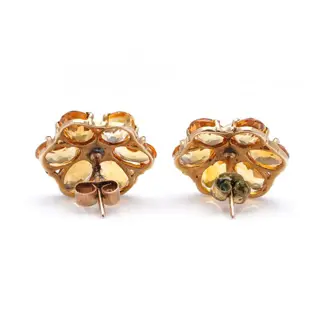 Vintage studs - 9 kt. Geel goud - Oorbellen Citrien - Parels