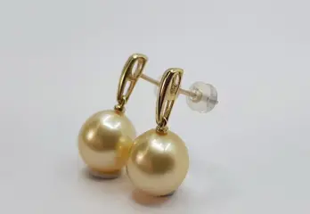 11x12mm Golden South Sea Pearls - 14 karaat Geel goud - Oorbellen