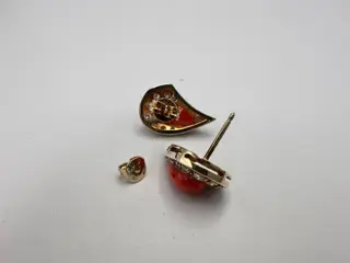 14 karaat Geel goud - Oorbellen Koraal - Diamanten