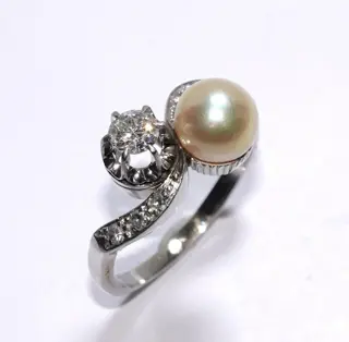 18 karaat Witgoud - Ring - 0.37 ct Diamanten - Parel