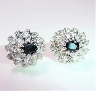 14 karaat Witgoud - Oorbellen - 0.20 ct Diamanten - 0,50 cent. saffieren
