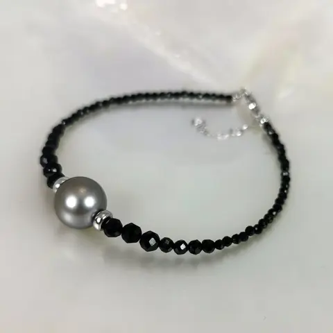 Tahitian RD Ø 10x10,5 mm - 925 Tahitiaanse parels, Zilver - Armband - Spinellen