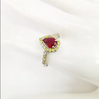 0.86 ct red ruby & 0.36 ct fancy intense yellow diamonds designer halo ring - 14 karaat Witgoud - Ring Robijn - Diamanten, AIG gecertificeerd zonder reserve