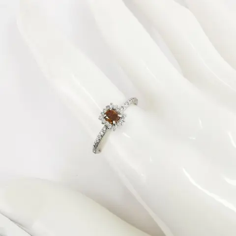 0.34 ct fancy brownish orange & 0.24 ct fancy pink diamonds designer halo ring - 14 karaat Witgoud - Ring Diamant - Diamanten