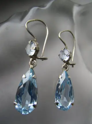 Art Deco Zilver - Oorbellen Spinel - Aquamarijnen - getest