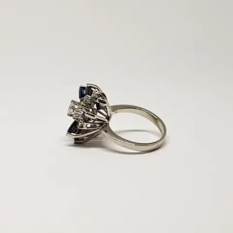 18 karaat Goud, Witgoud - Ring - 0.27 ct Diamant - Diamanten, Saffieren