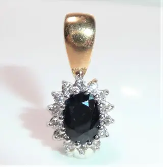 NO RESERVE - Clip - 14 karaat Geel goud, Witgoud - Hanger - 0.50 ct Saffier - 0,30 cent. Diamanten / briljant geslepen