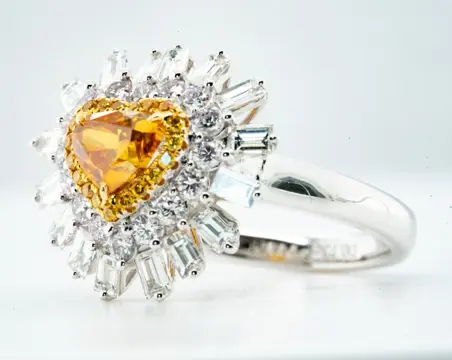 18 karaat Witgoud - Ring - 0.73 ct Diamant - Natural Fancy Vivid Geelachtig Oranje - 1.24ct VS Diamanten