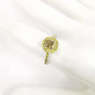 0.60 ct vs fancy brownish yellow & 0.50 ct fancy intense yellow diamonds designer double halo ring - 14 karaat Witgoud - Ring Diamant - Diamanten, AIG gecertificeerd zonder reserve