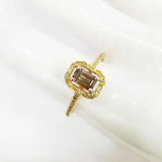 0.40 ct vs fancy deep brown & 0.36 ct fancy intense yellow diamonds designer halo ring - 14 karaat Rosé goud - Ring Diamant - Diamanten, AIG gecertificeerd zonder reserve