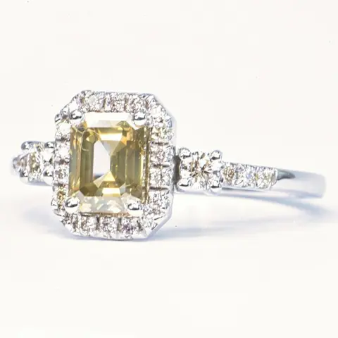 1.32 ct Natural Fancy Vivid Grayish Yellow VS2 - 14 karaat Witgoud - Ring - 1.02 ct Diamant - Diamanten, Geen minimumprijs