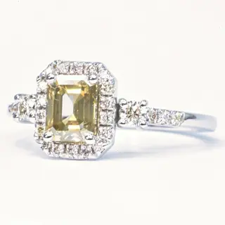 1.32 ct Natural Fancy Vivid Grayish Yellow VS2 - 14 karaat Witgoud - Ring - 1.02 ct Diamant - Diamanten, Geen minimumprijs