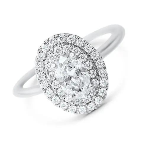GIA Lab Report - 0.85 ct Diamonds Total Carat Weight - 0.50CT J/VS2 Oval cut center stone and 0.35CT - 14 karaat Witgoud - Ring