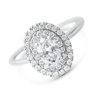 GIA Lab Report - 0.85 ct Diamonds Total Carat Weight - 0.50CT J/VS2 Oval cut center stone and 0.35CT - 14 karaat Witgoud - Ring