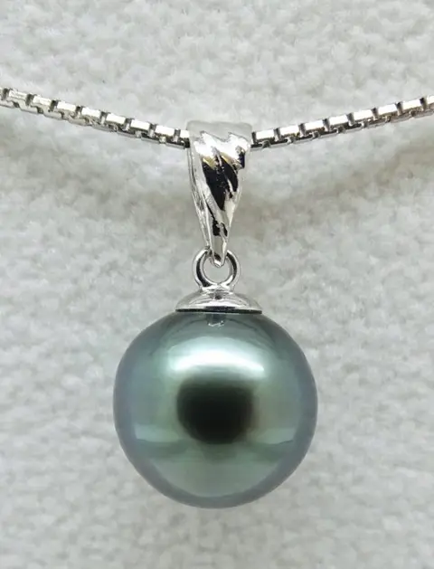 No Reserve Price - Tahitian Pearl, Glorious Blue, 9.65 mm - 18 karaat Witgoud - Hanger