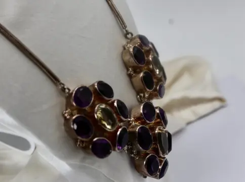 Vintage flower Necklace (106.3gr) - 925 Zilver - Halsketting - 72.00 ct Citrien - Amethisten