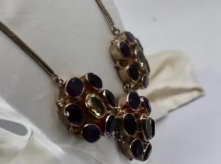 Vintage flower Necklace (106.3gr) - 925 Zilver - Halsketting - 72.00 ct Citrien - Amethisten