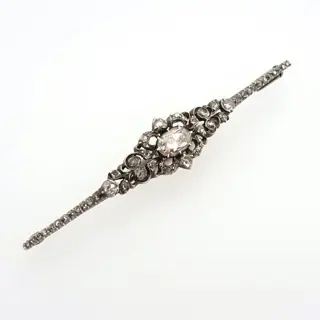 14 karaat Goud, Zilver - Broche - 0.40 ct Diamant - 50 roosgeslepen diamanten - totaal 1.00 ct