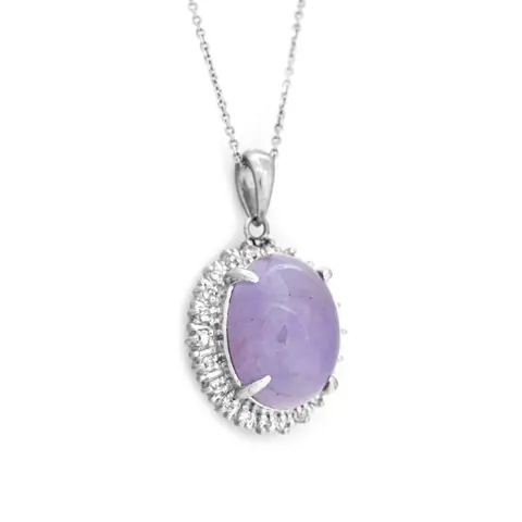 9.84 tcw Jade Pendant Platina - Collier met hanger - 9.66 ct Jade - Diamanten van 0,18 ct - geen minimumprijs