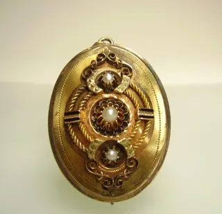 Victorianische Goldschmiede-Arbeit - 14 karaat Geel goud - Broche, Hanger - grijswitte rivierparels